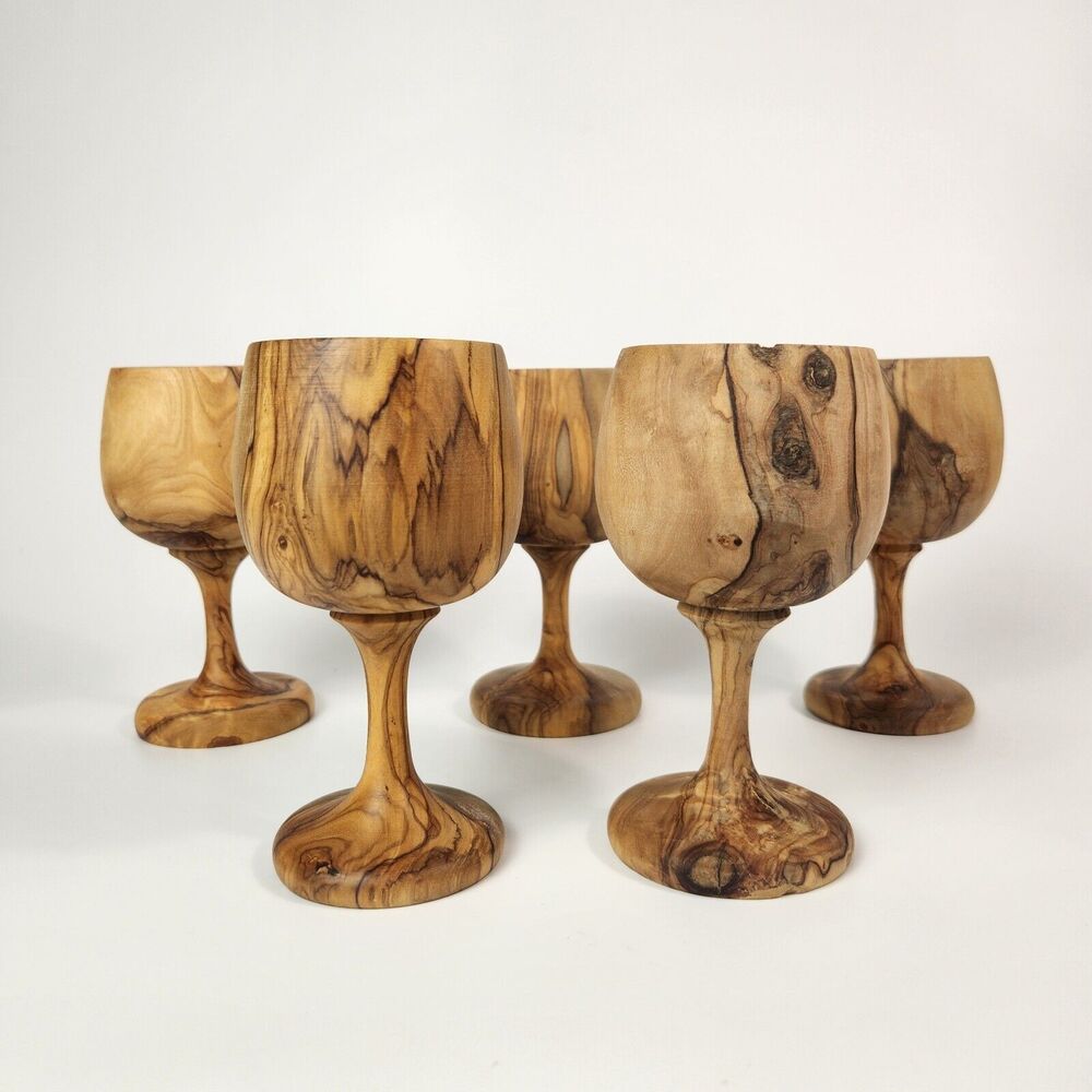 Wooden Wine Goblets Rustic Outdoor Travel Farm House Elegant Handcrafted Natural